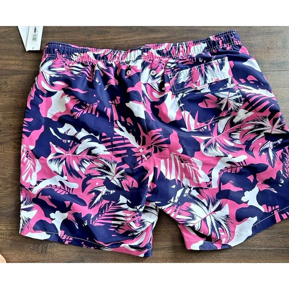 Calvin Klein Men's Quick-Dry UPF 50+ Island Camo Swim Trunks Navy tropical XXL